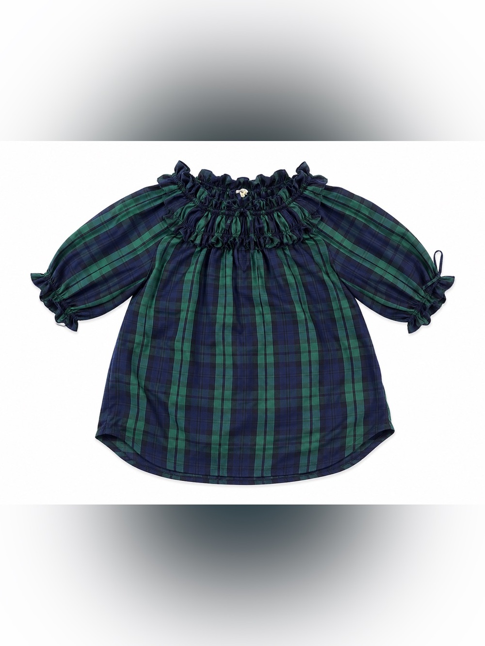 Vineyard Vines Green & Navy Plaid Smocked Neck Blouse